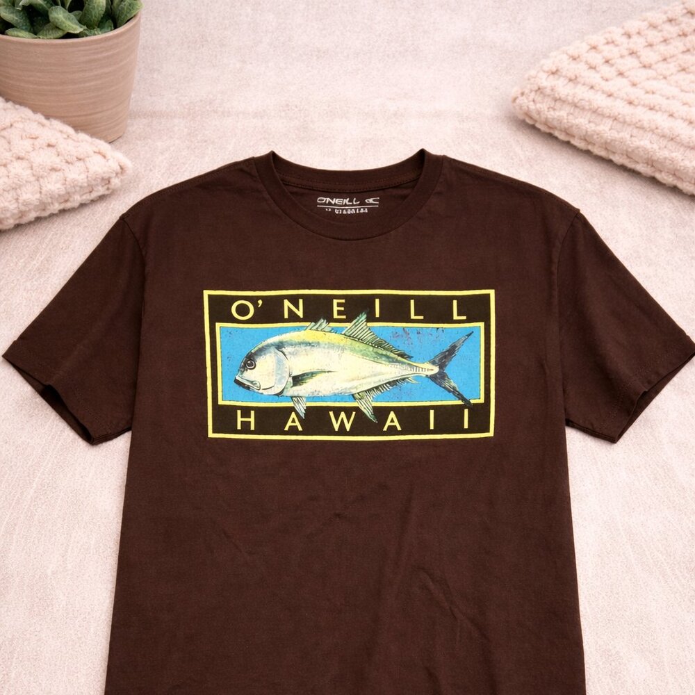 O’Neill Hawaii Graphic T-Shirt Brown Fish Surf Tee Size Youth